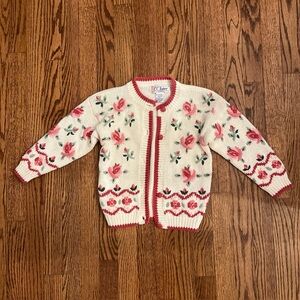 CC Bates Vintage Floral Knit Cardigan Sweater Size Kids Girls M 5/6